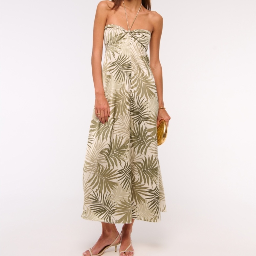 Abercrombie & Fitch Olive and Cream Strapless Midi Dress